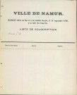 Liste de souscriptions à l'occasion du banquet offert au Roi et à la famille royale, le 11 septembre 1866, à la salle des concerts du théâtre de Namur.