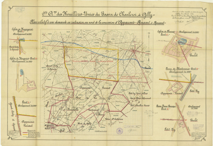 Sté Ame des Houillères-Unies du Bassin de Charleroi, à Gilly.- Plan relatif à une demande en extension, au nord de la concession d'Appaumée-Ransart, à Ransart.