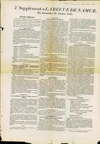 Deuxième supplément à La Revue de Namur du 28 octobre 1860.