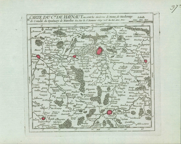 "IV. Carte du Cté. de Haynaut ou sont les environs de Mons, de Maubeuge de Condé du Quenoy de Binche