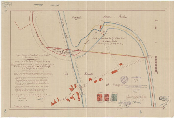 Société Anonyme des Houillères-Unies du Bassin de Charleroi, à Gilly. Concession de La Masse St François à Farciennes. Plan relatif à la demande d'échange de territoires, pour rectification de limite, entre les concessions de "La Masse St-François" et de "Tergnée-Aiseau-Presles".