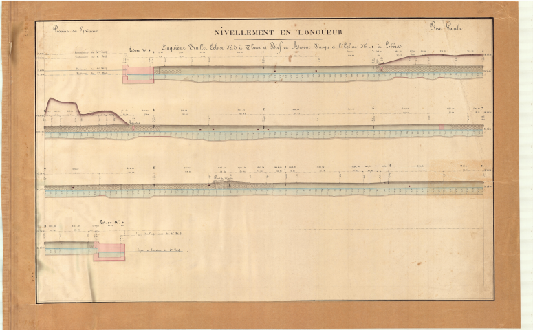 Nivellement en longueur. Écluse n° 5 à Thuin et bief en amont jusqu'à l'écluse n° 4 à Lobbes.