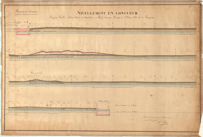 Nivellement en longueur. Écluse n° 17 à Auvelais et bief en amont jusqu'à l'écluse n° 16 de Grogneaux, Auvelais.