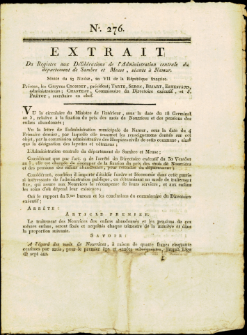 Circulaire fixant le traitement des nourrices et les pensions accordées aux enfants abandonnés.