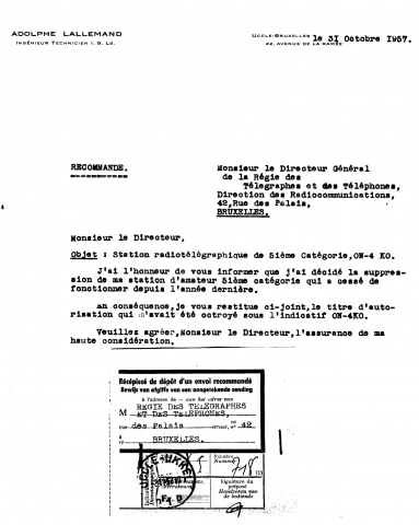 Demande de suppression de la station d'amateur 5e catégorie.